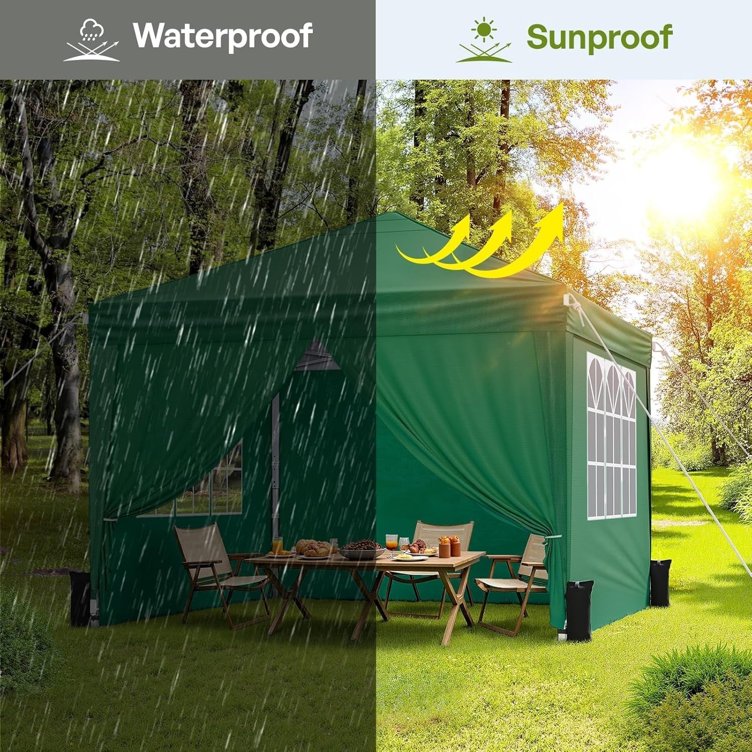 3x3m Dark Green Pop-Up Gazebo with Sides Waterproof Steel Frame Party Tent