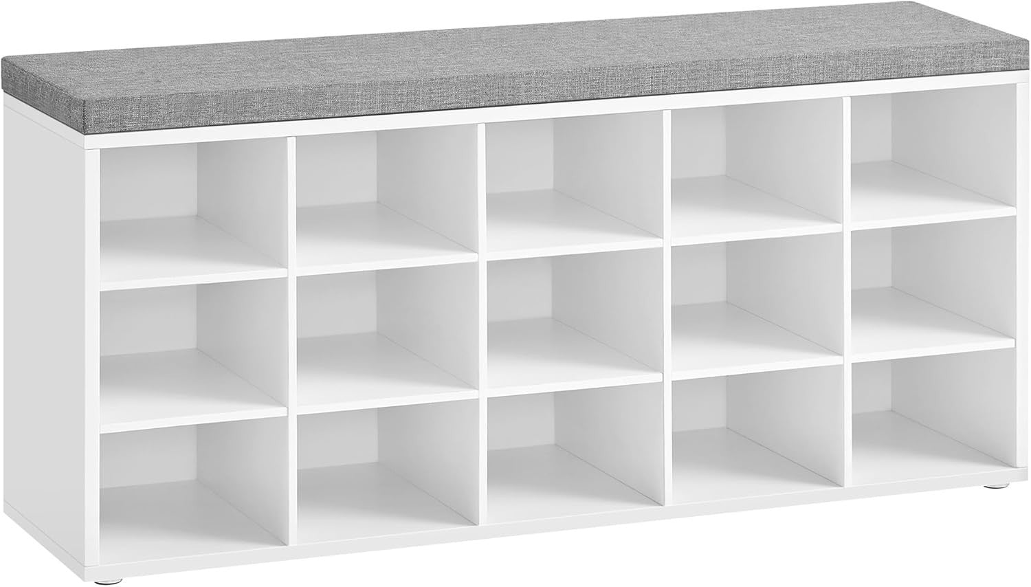 White Shoe Storage Bench with Cushion & 15 Compartments – Modern Hallway Unit