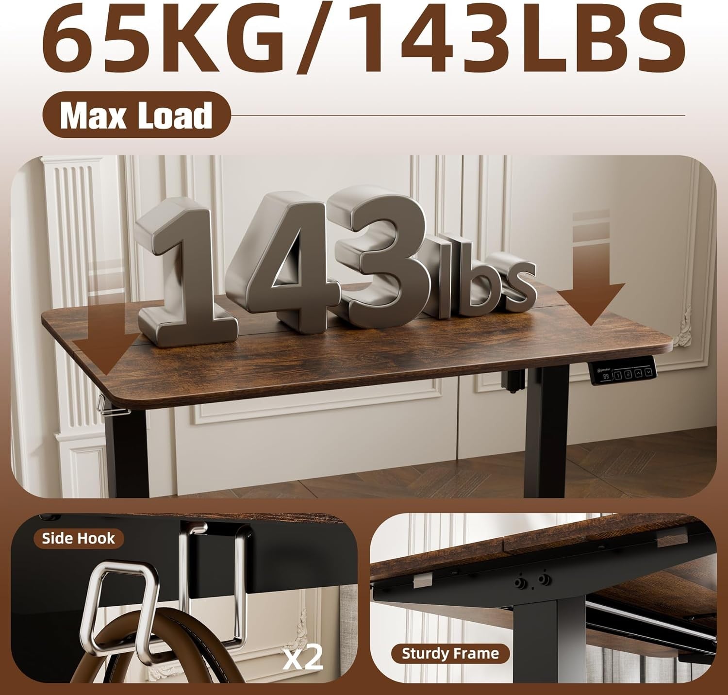 Electric Standing Desk Height Adjustable Sit Stand Home Office 90x60cm