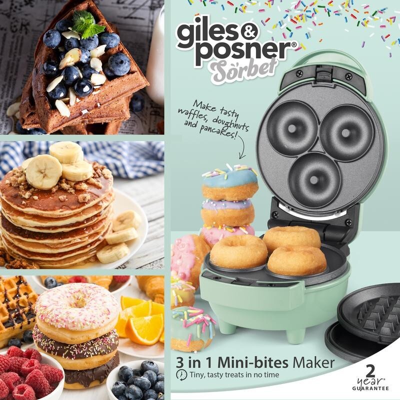 3-in-1 Waffle Doughnut Pancake Maker | Non-Stick, Fast Heat, UK Plug, Giles