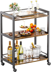64x40x85cm Rustic Brown Bar Cart 3 Tier Drinks Trolley
