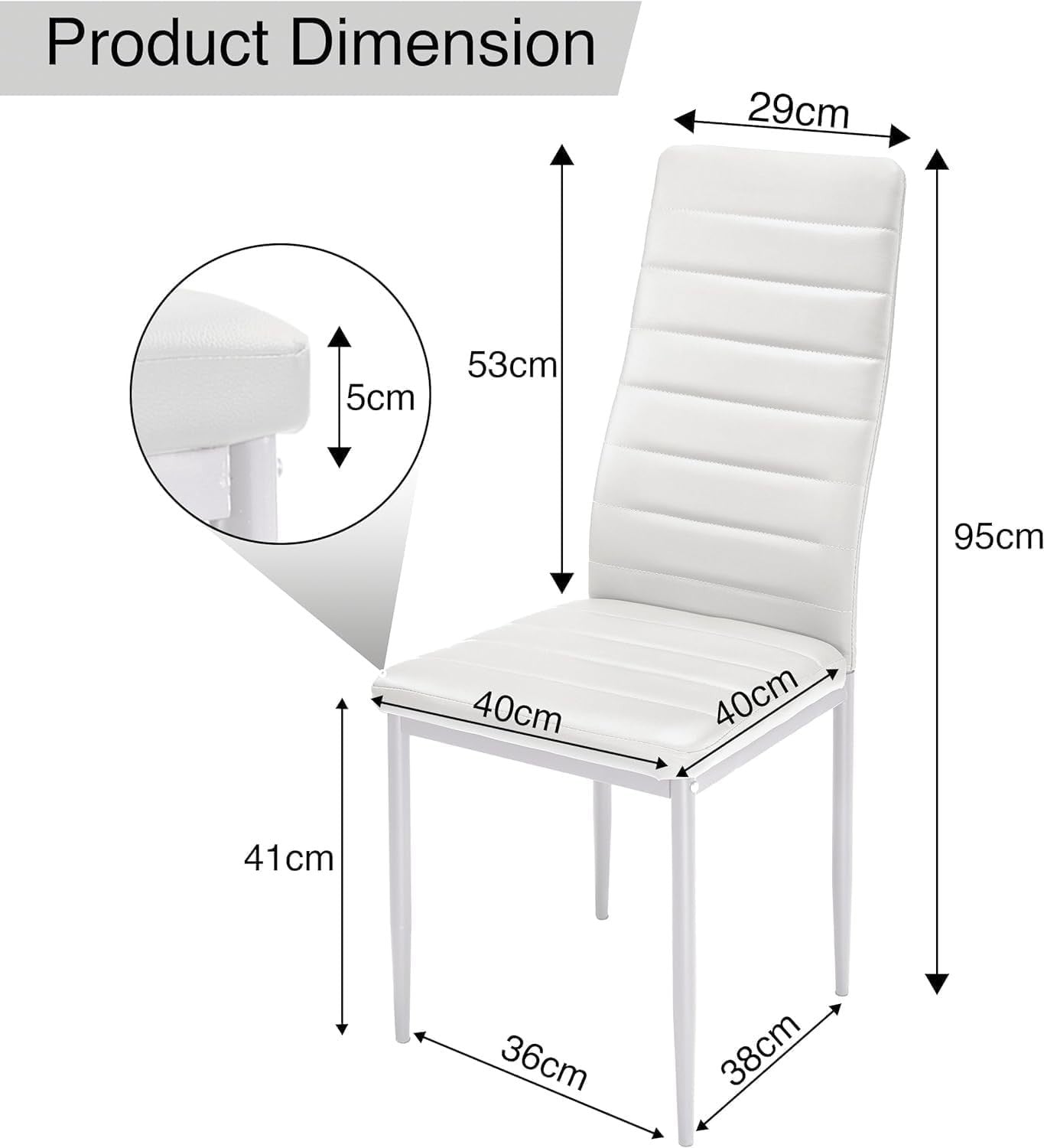 Modern Dining Table Set 4 White PU Leather Chairs 120x80x75cm Kitchen