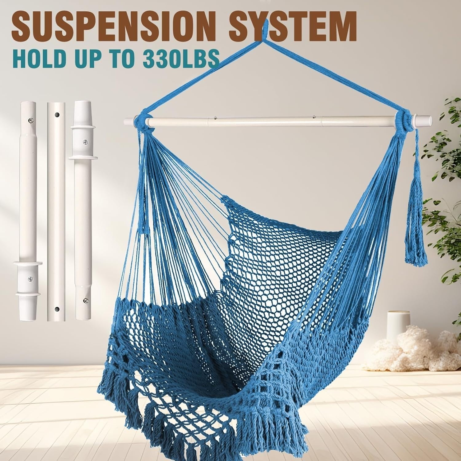 Royal Blue Hanging Hammock Chair – Breathable Mesh, Indoor Outdoor, 120kg Max