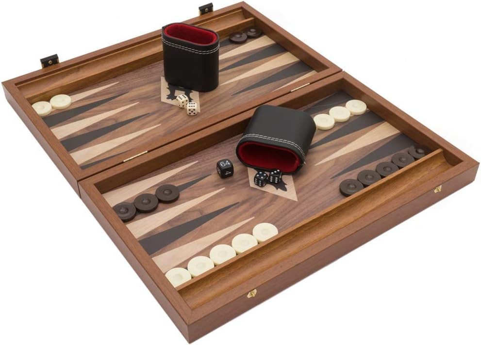 Compact Wooden Backgammon Set Luxury Inlaid Board Game Travel Case