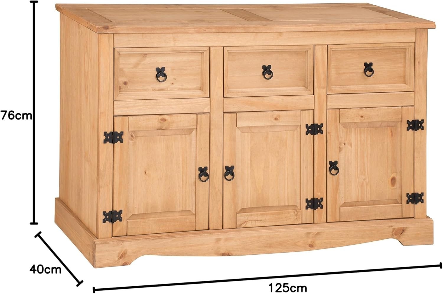 Rustic 3 Door 3 Drawer Sideboard Cabinet Solid Pine Storage Unit Waxed