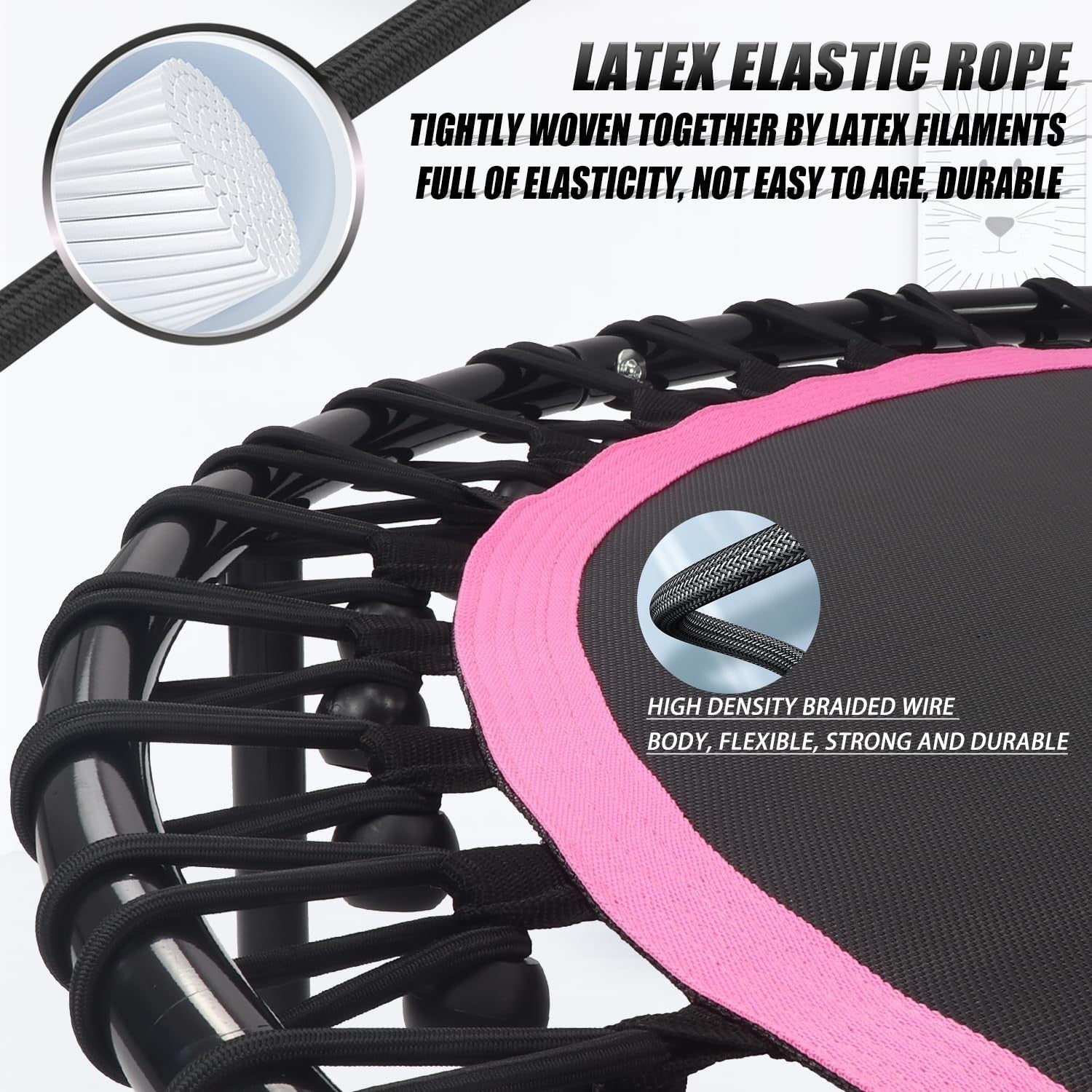 48in Silent Fitness Rebounder Adjustable Handle Indoor Cardio 150kg