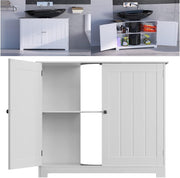 White Under Sink Bathroom Cabinet 60x30x60cm Waterproof Storage Cupboard
