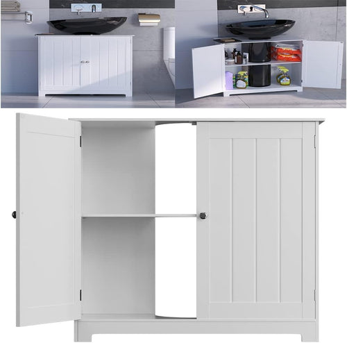 White Under Sink Bathroom Cabinet 60x30x60cm Waterproof Storage Cupboard