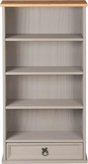 Grey Solid Pine DVD CD Storage Bookcase 1 Drawer Media Rack Unit