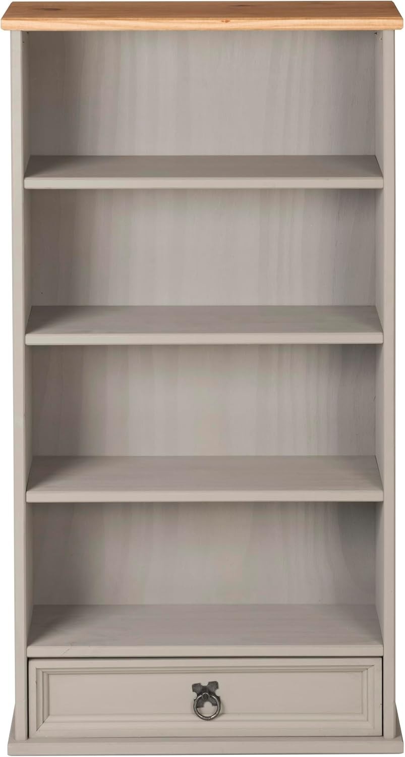 Grey Solid Pine DVD CD Storage Bookcase 1 Drawer Media Rack Unit