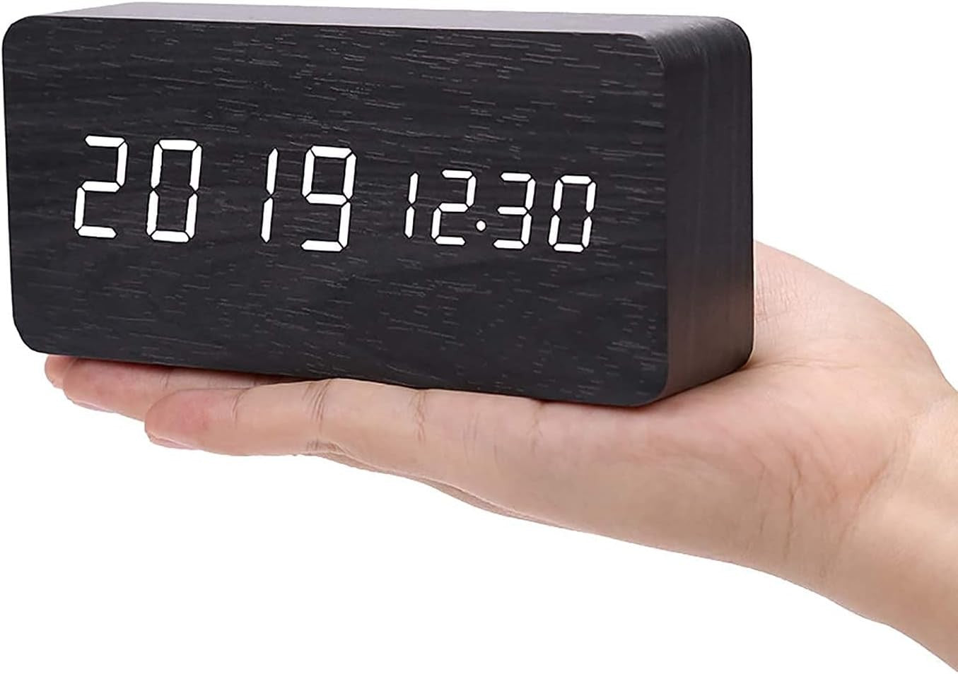 Wooden LED Digital Alarm Clock Silent Bedside Temperature Display