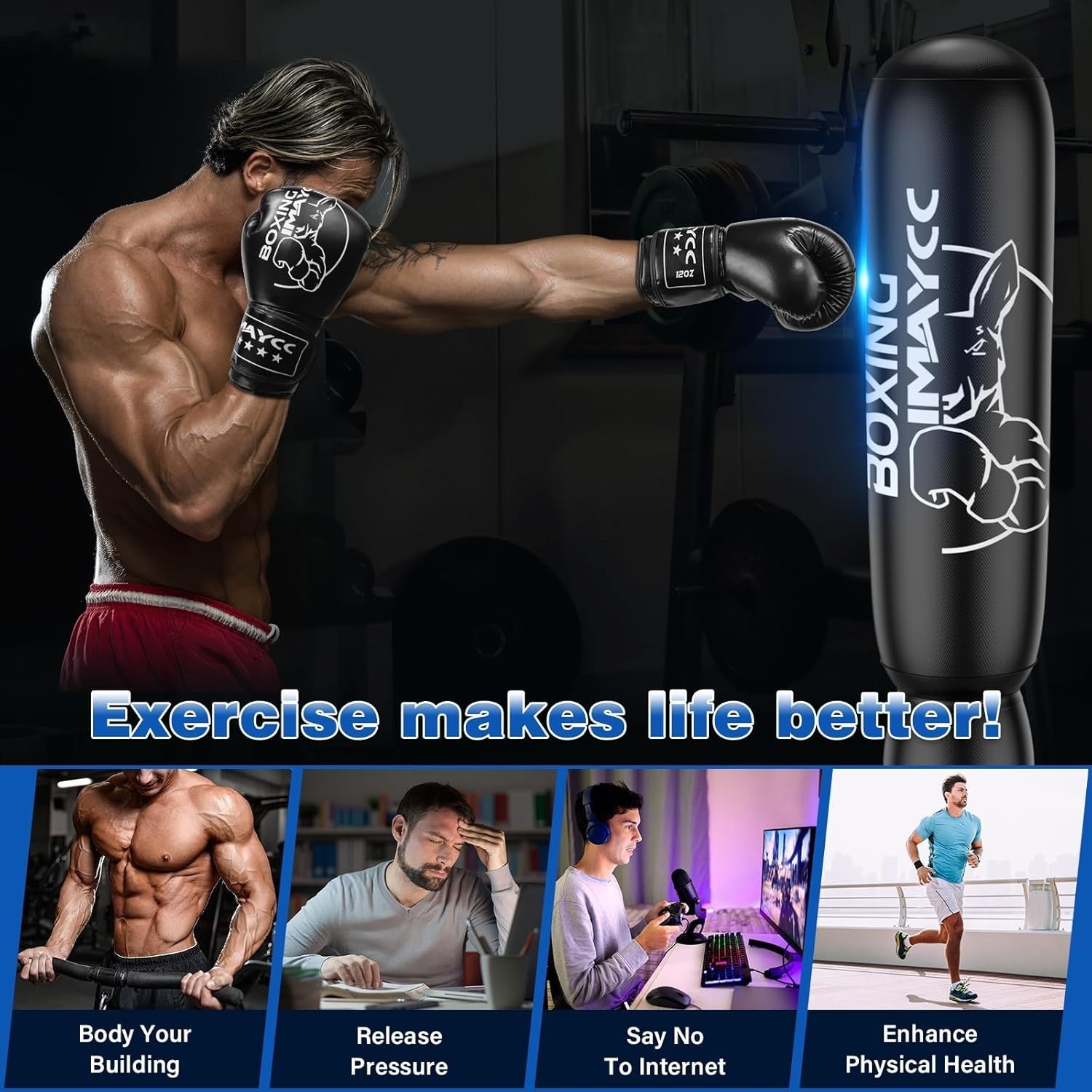 180cm Standing Punch Bag Kit Inflatable MMA Kickboxing Training