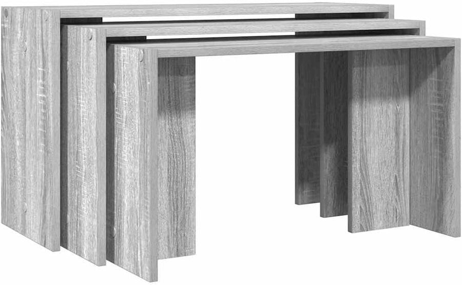 Grey Nesting End Side Tables Set of 3 Modern Space Saving Durable Engineered Woo