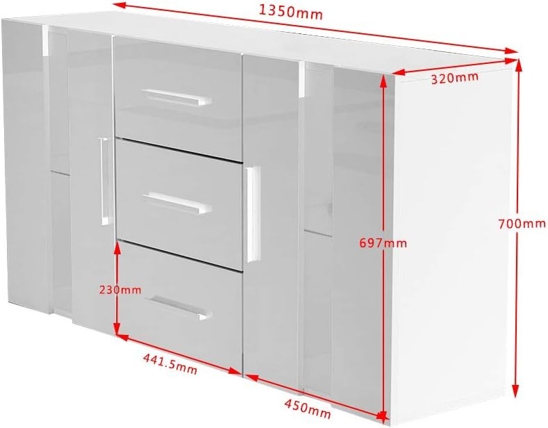 White Modern RGB LED Sideboard Cabinet 2 Doors 3 Drawers Storage Unit