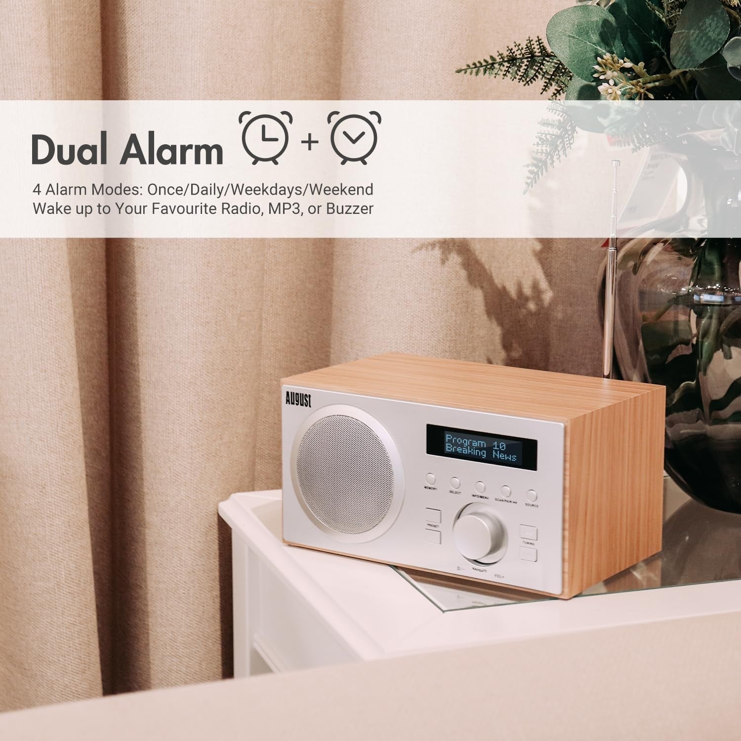 DAB/DAB+ FM Radio Bluetooth Speaker Alarm Clock USB AUX Subwoofer Oak