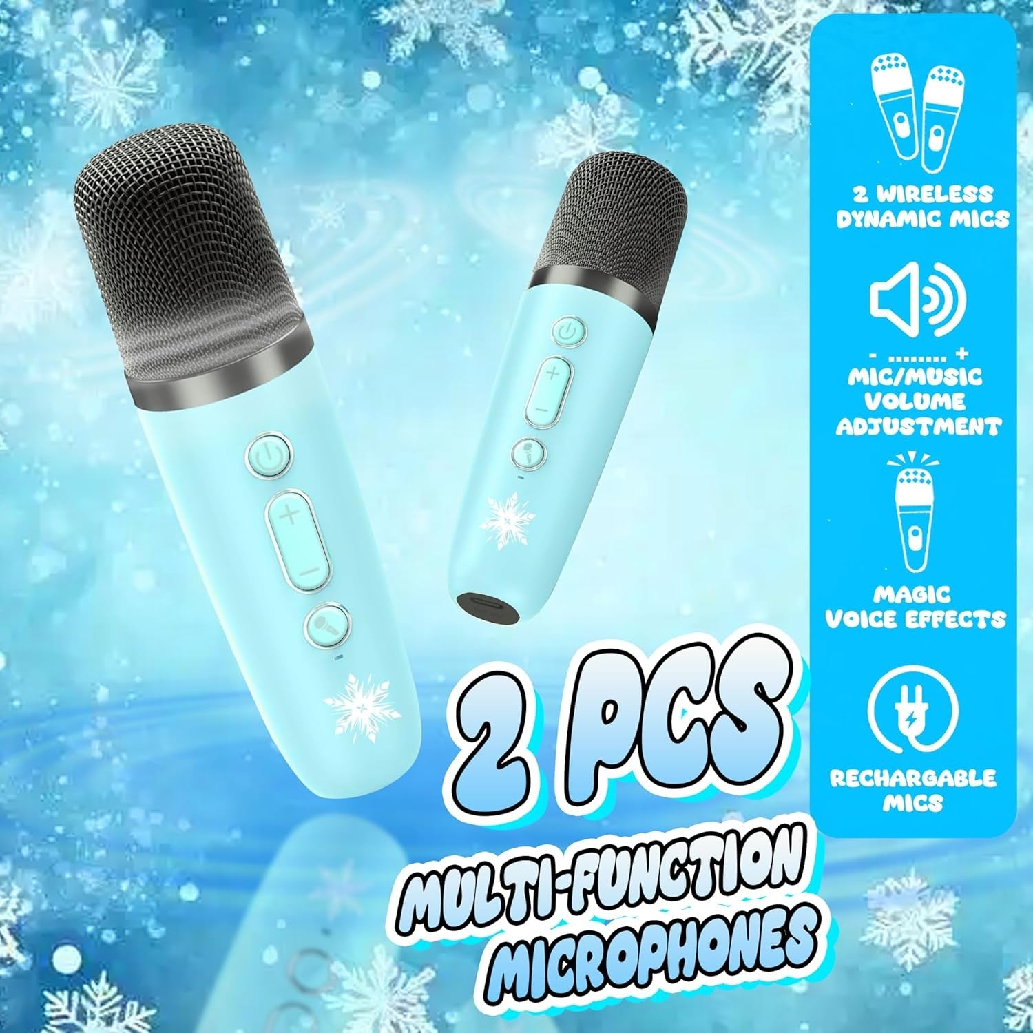 Blue Kids Karaoke Machine with 2 Mics LED Light Portable Speaker