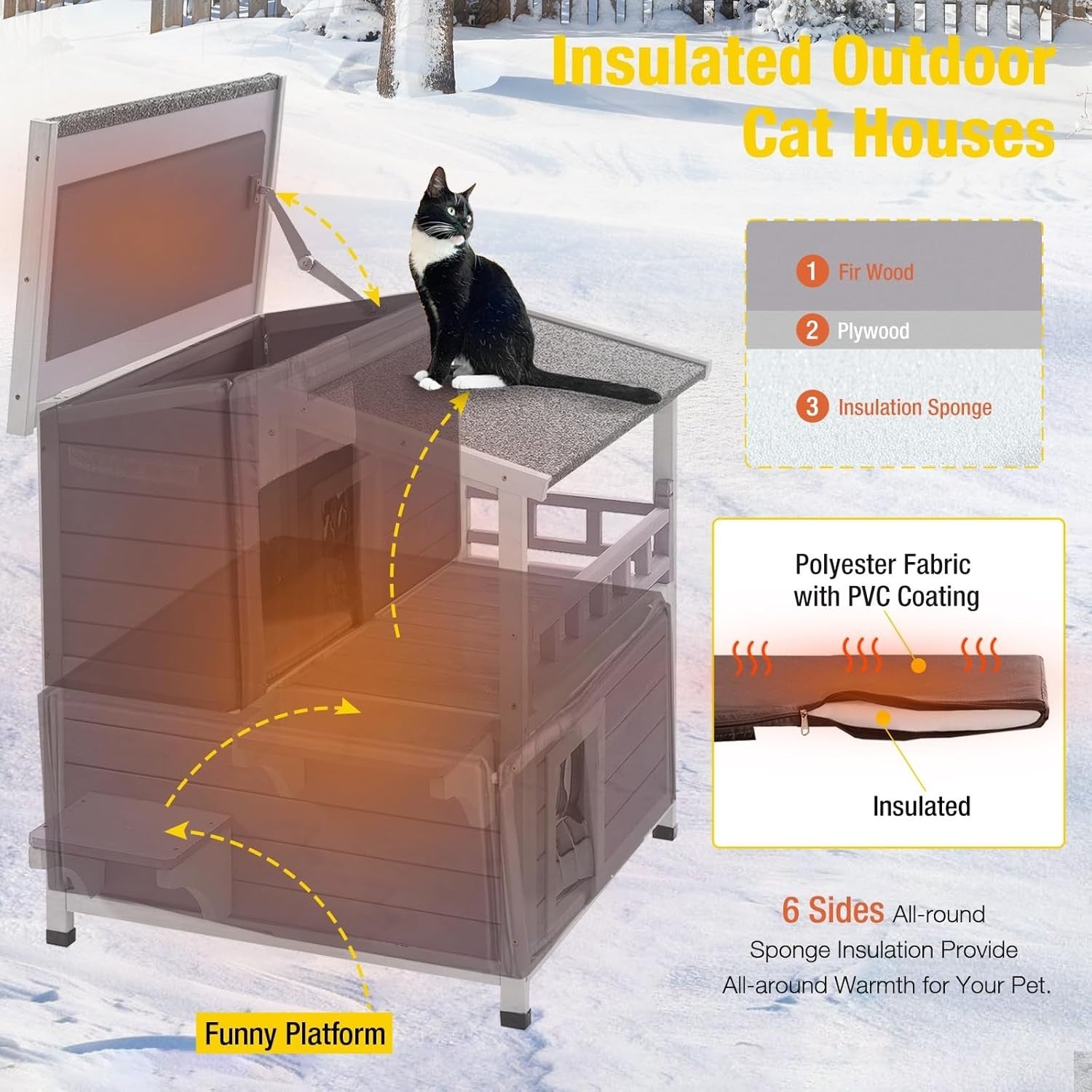 Insulated Outdoor Cat House Weatherproof Shelter with Removable Floor & Liner