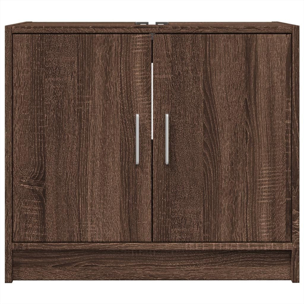 Modern Brown Oak Bathroom Sink Cabinet with 2 Doors – Moisture-Resistant Storage