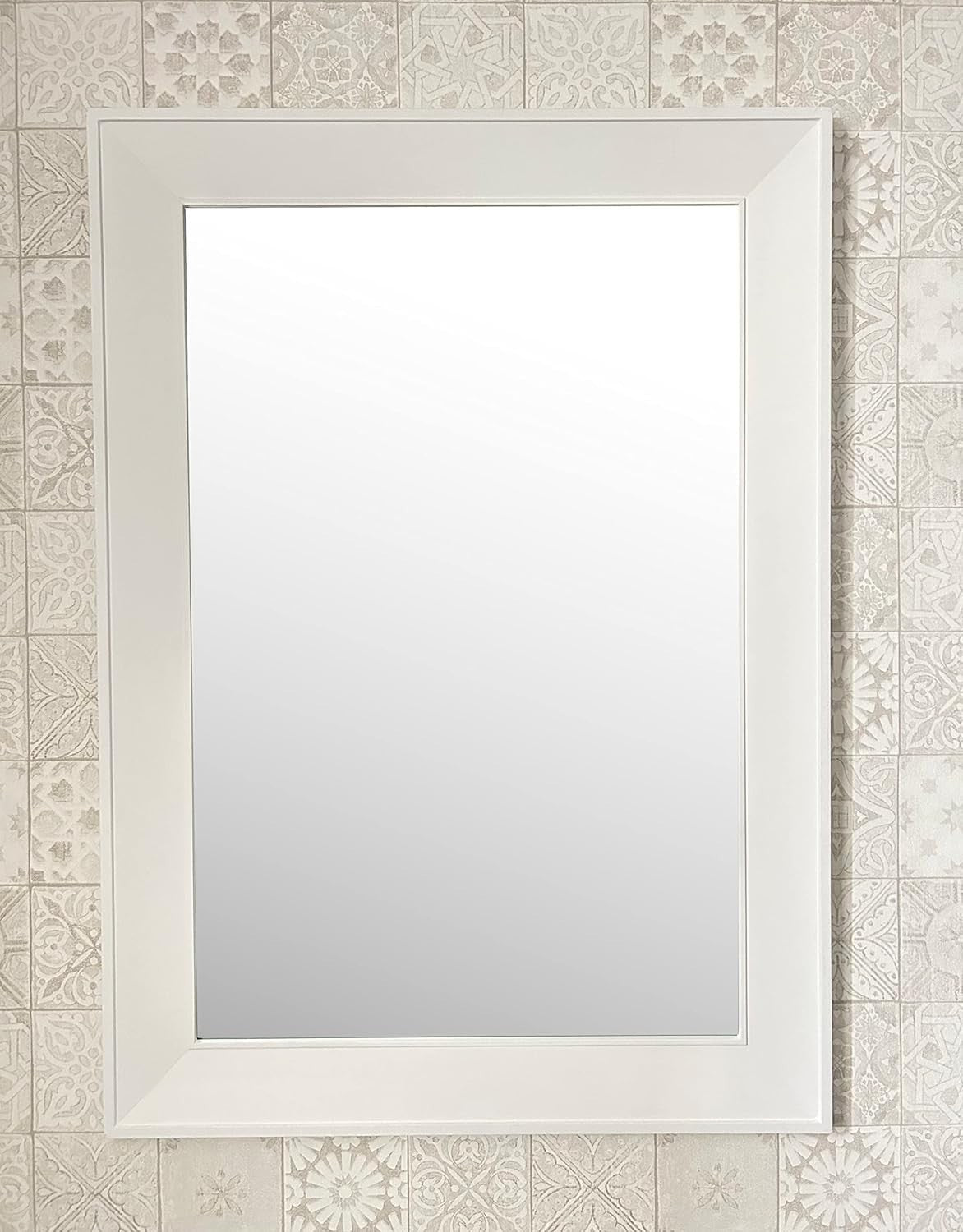 Extra Large Modern Matte White Wooden Wall Mirror 105x75cm