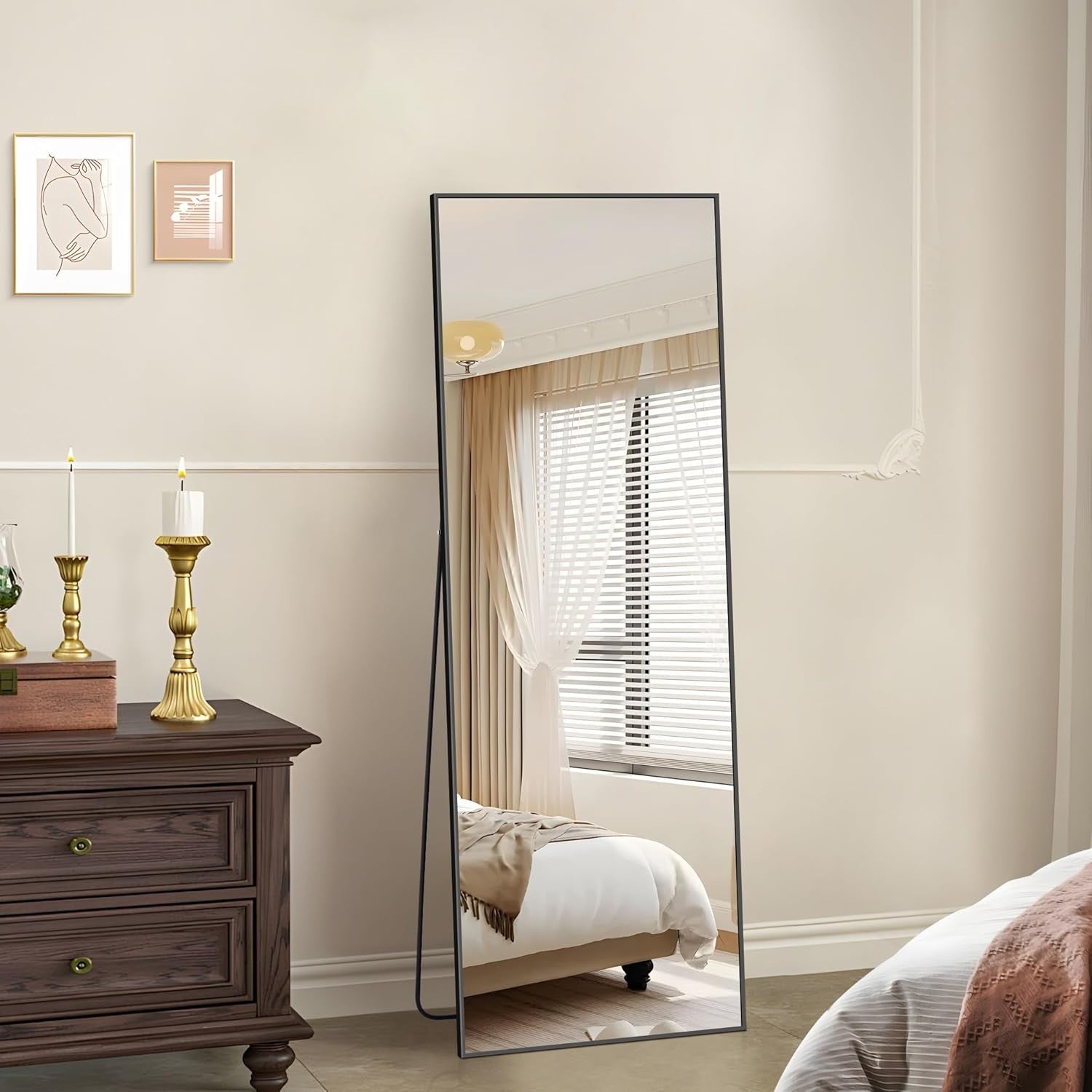 Full Length Black Mirror 150x40cm Freestanding & Wall Mount Bedroom Use