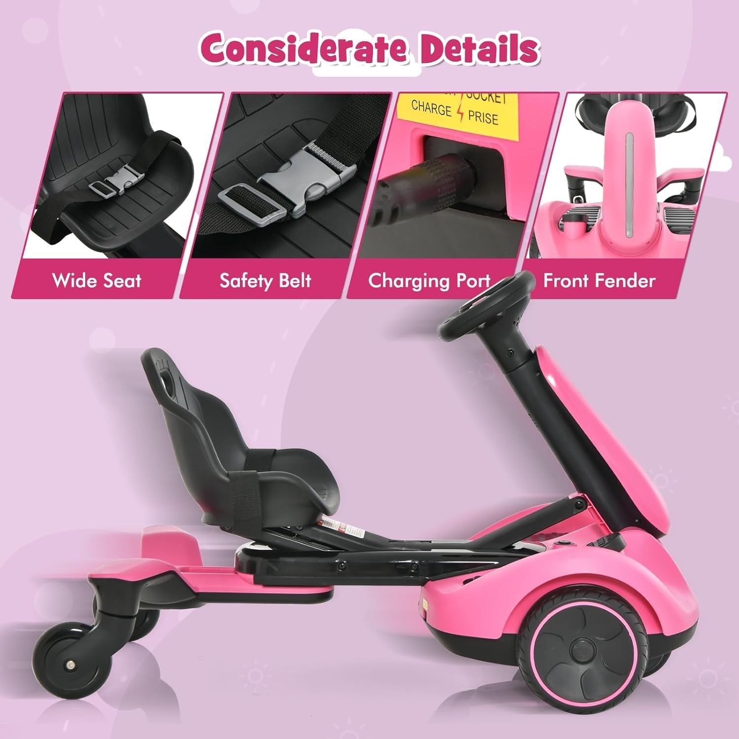Kids Electric Drift Go Kart 6V Ride On Car 360 Spin Adjustable Seat Pink