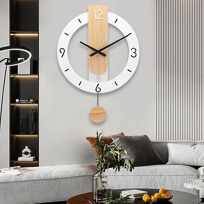 Modern Silent Wooden Wall Clock 40×40cm Acrylic Quartz Pendulum Decor