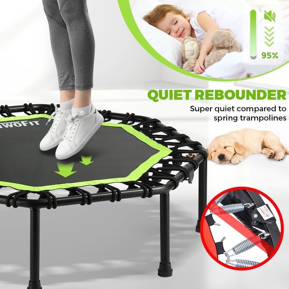 42in Foldable Fitness Trampoline Quiet Rebounder Adjustable Handle 330lb