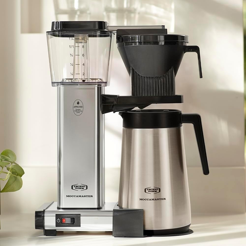 Thermal Drip Coffee Maker 1.25L | Fast Brew, Auto Shut-Off, Polished Silver
