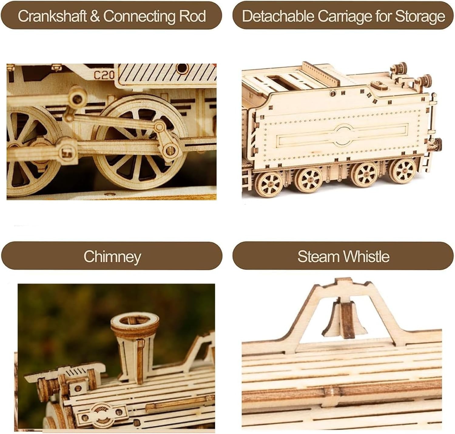 3D Wooden Steam Train Puzzle – DIY Model Kit for Adults, 20cm Display Gift