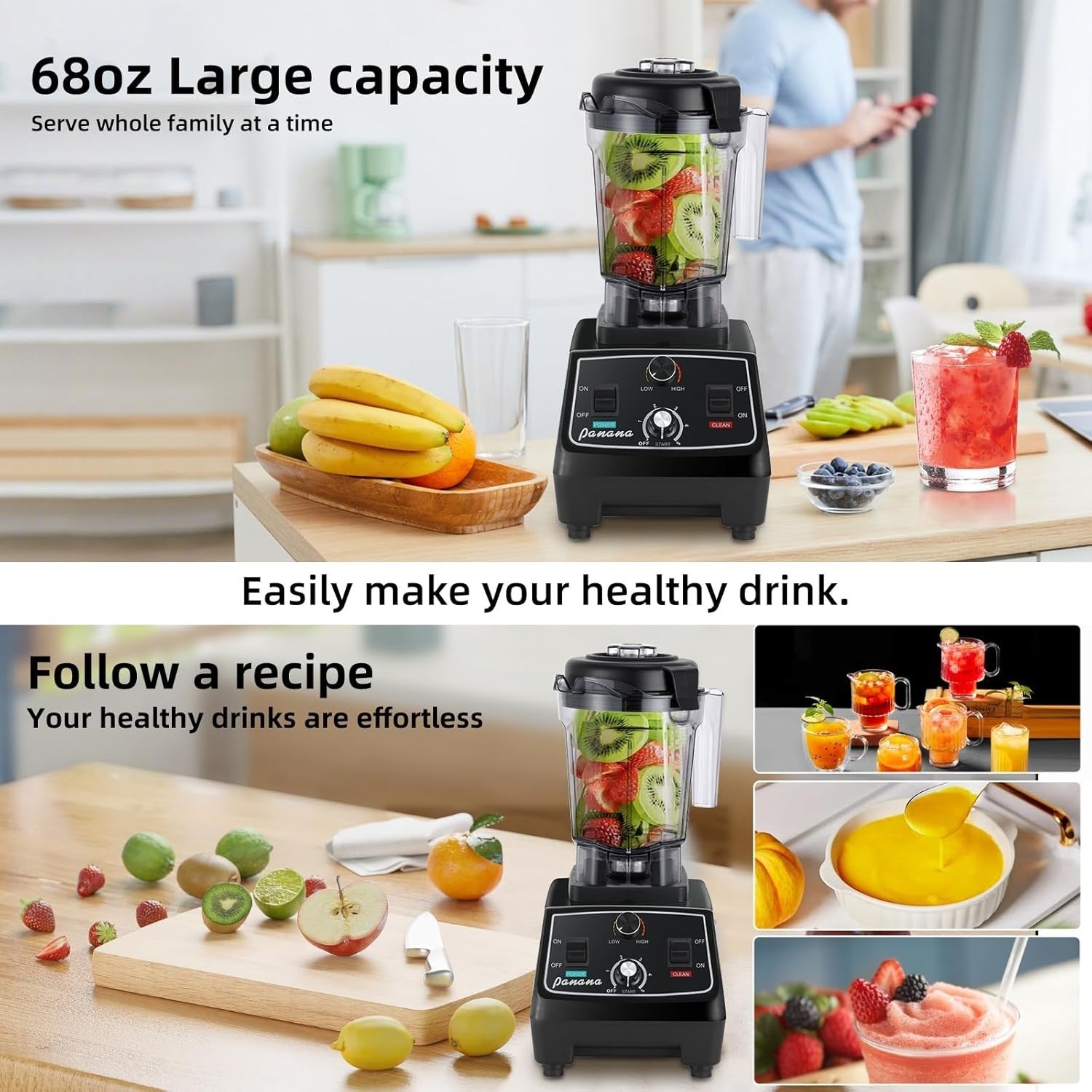 High Power 2200W Smoothie Blender 1.93L Jug Ice Crush Food Mixer