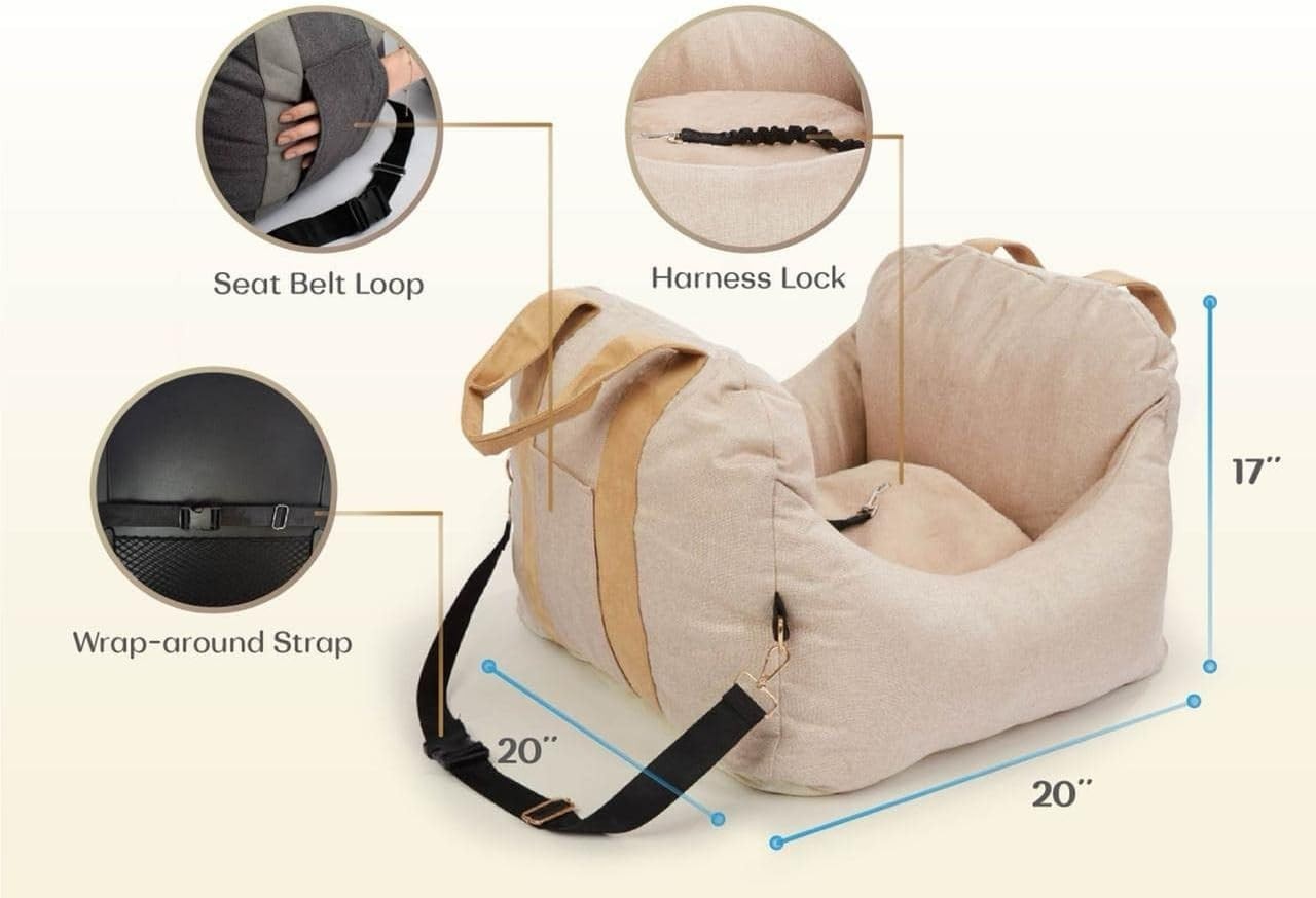 Pet Travel Booster Seat for Dogs Washable Car Bed with Safety Leash