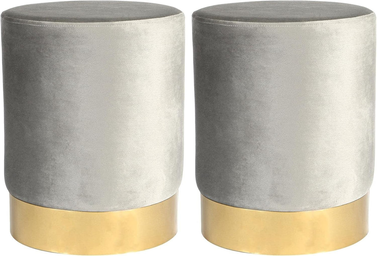 Grey Velvet Round Pouffe Footstool Modern Accent Seat 29x36cm