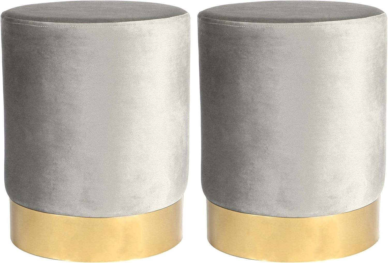 Grey Velvet Round Pouffe Footstool Modern Accent Seat 29x36cm