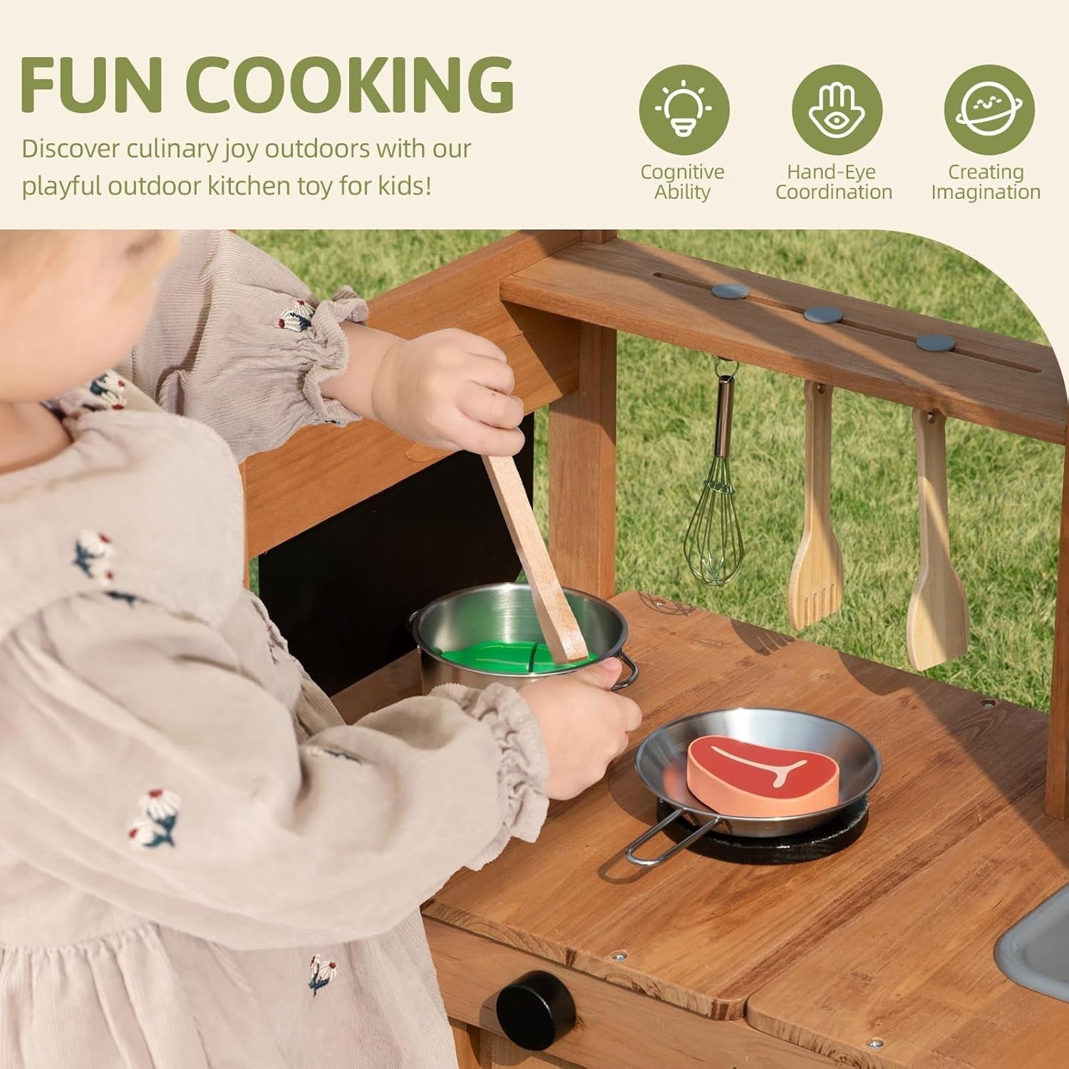 Outdoor Mud Kitchen Kids Wooden Playset Canopy Water Tank Garden