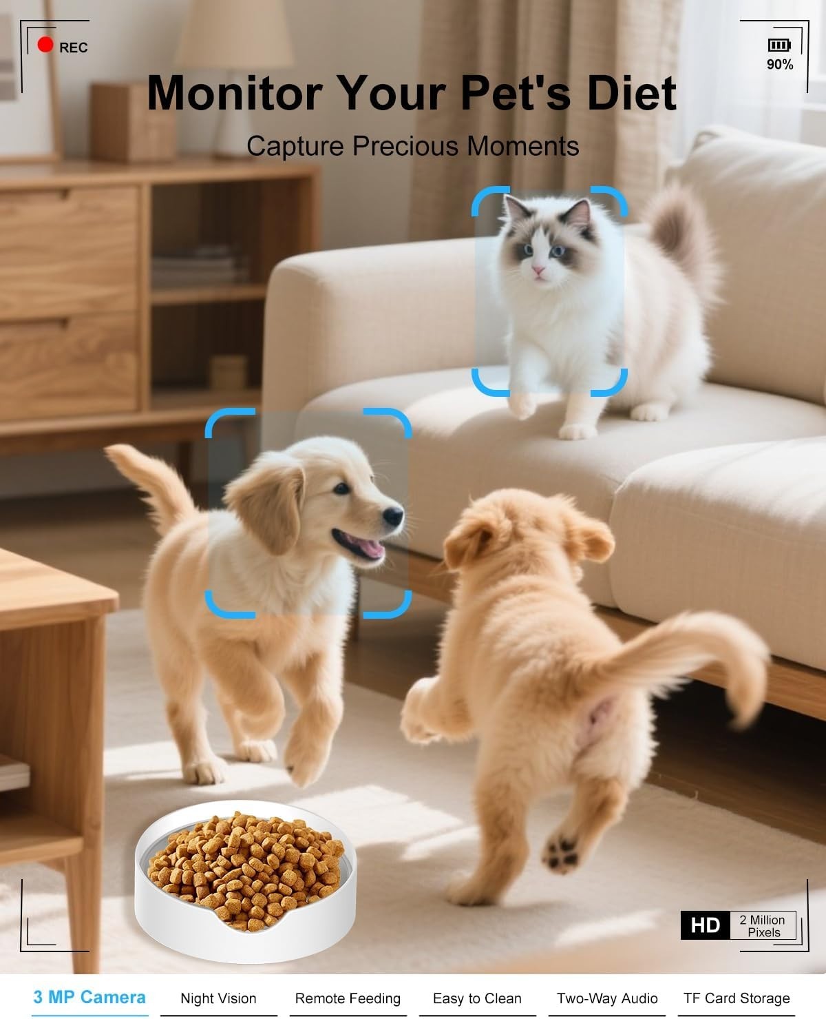 Smart Pet Feeder with 2K Camera WiFi App Control 4L Auto Food Dispenser