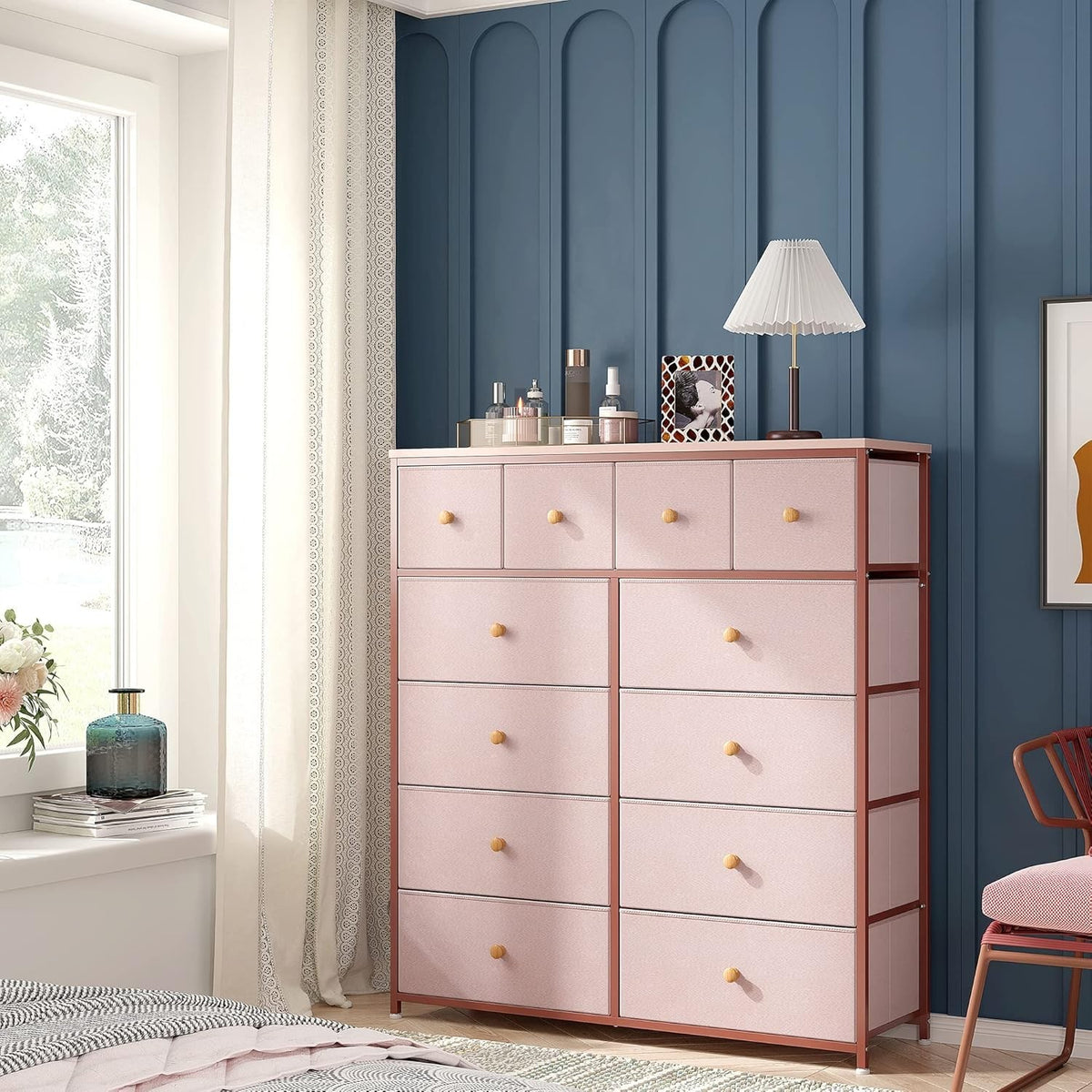 Pink 12 Drawer Tall Chest of Drawers Storage Unit for Bedroom Nursery