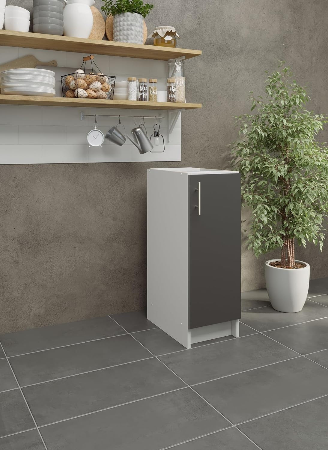 Modern 300mm Kitchen Base Cabinet Dark Grey Matt Storage Cupboard Unit