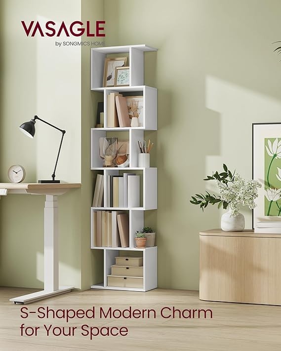 6 Tier White Bookcase Room Divider Modern Cube Display Shelf 24×40×191cm Storage