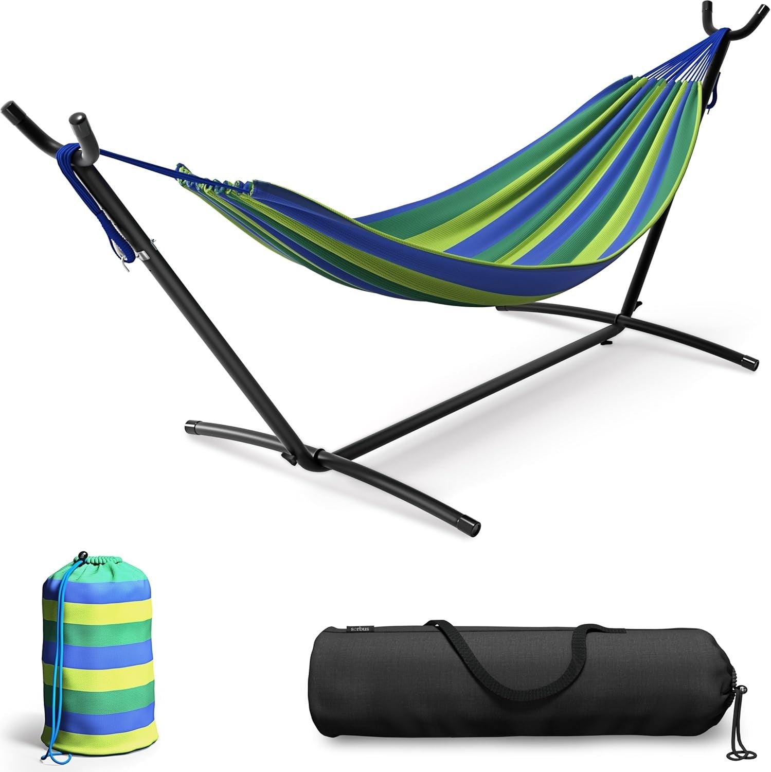 Blue Sorbus Double Hammock with Steel Stand | 2 Person 450lb Capacity | Portable