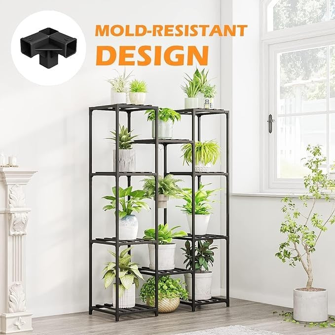 Tall Black Wooden Plant Stand Indoor Outdoor Multi-Shelf Flower Rack