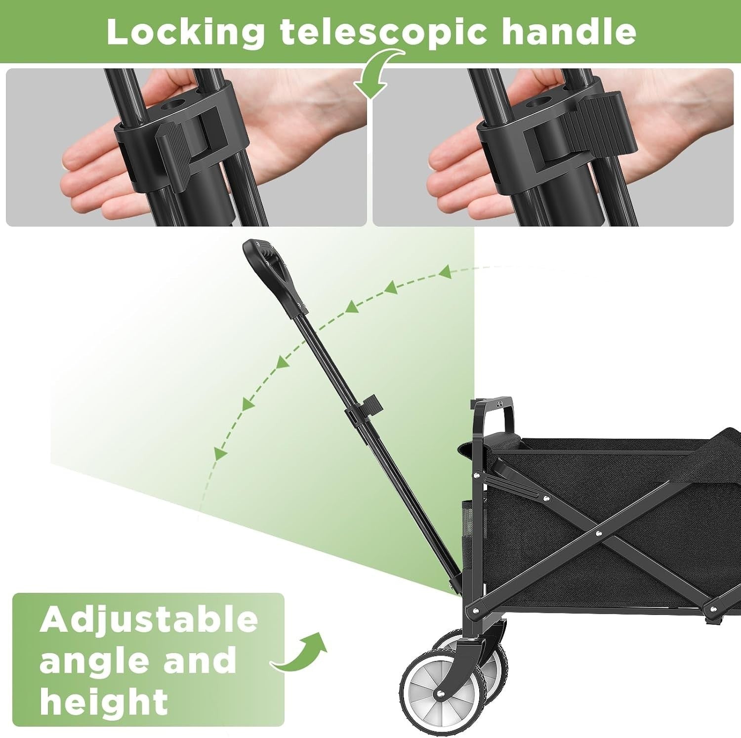 Black Heavy Duty Folding Wagon 100L All-Terrain Garden Camping Beach Trolley