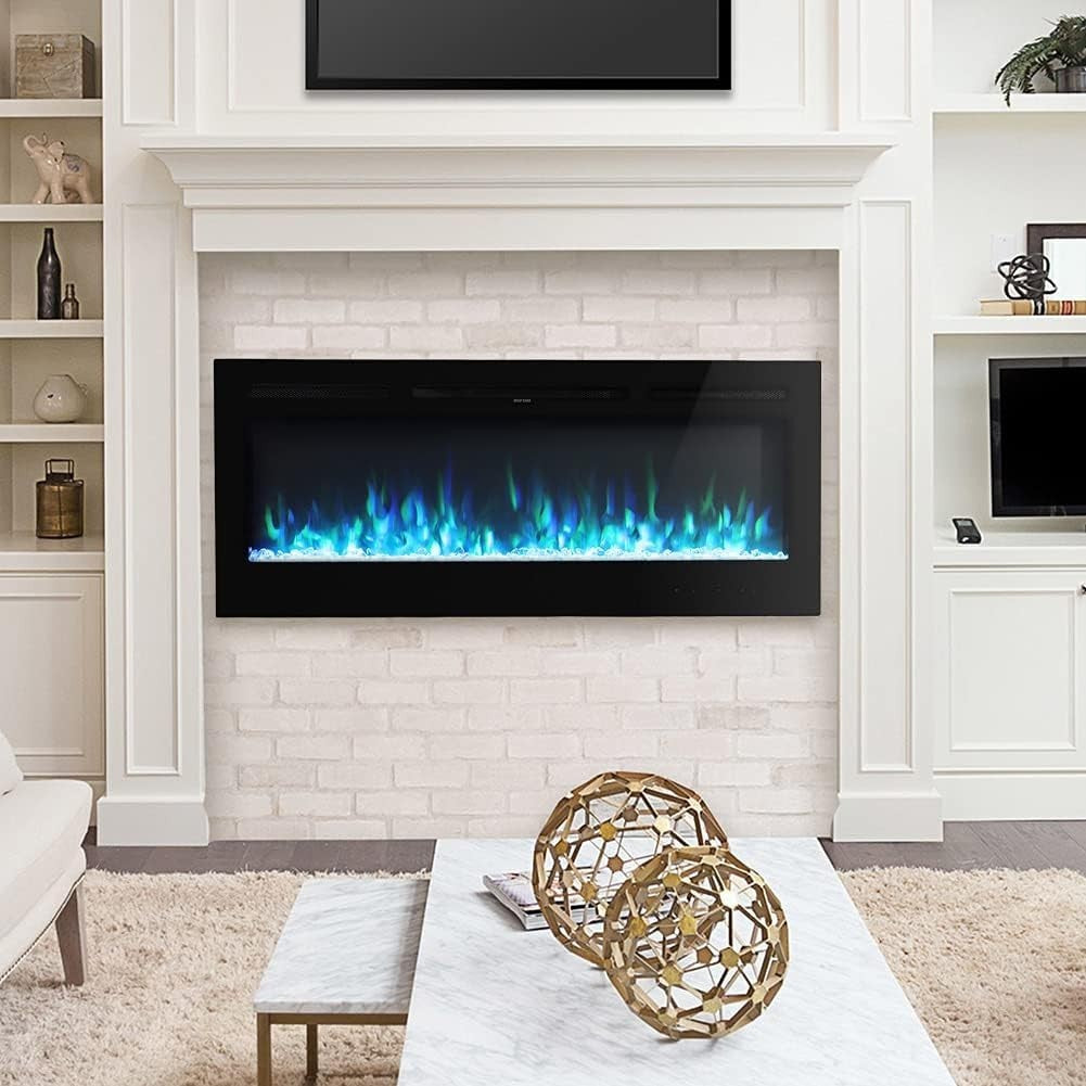 60" Wall Electric Fireplace LED Flame Crystal Insert Remote Heater