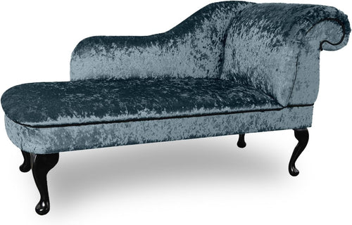Luxury Left Hand Velvet Chaise Lounge Chair Midnight with Queen Anne Legs