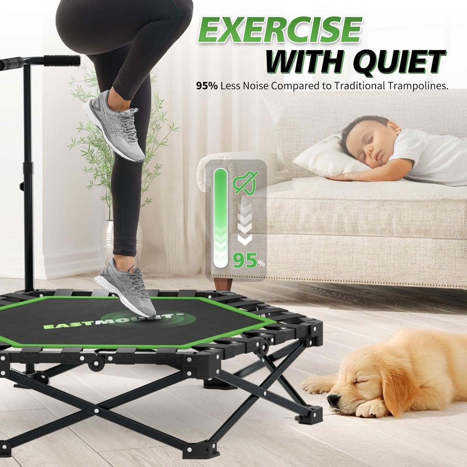 42in Folding Fitness Rebounder Trampoline Silent Bungee Handle 440lb