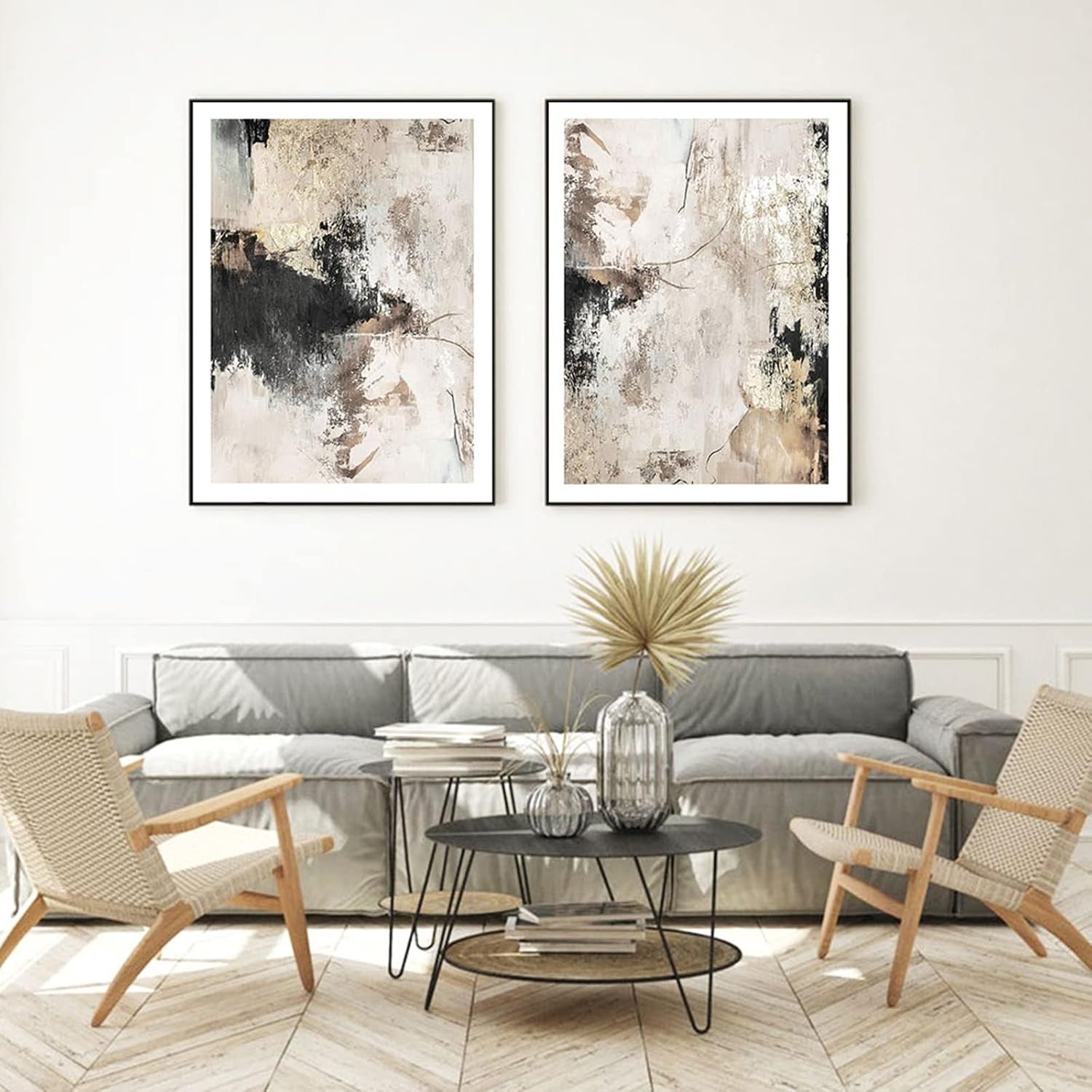 Abstract Beige Canvas Wall Art Set Grey Brown Modern Prints