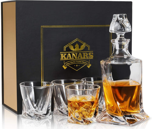 Crystal Whiskey Decanter Set 800ml with 4 Cut Glass Tumblers Gift Box
