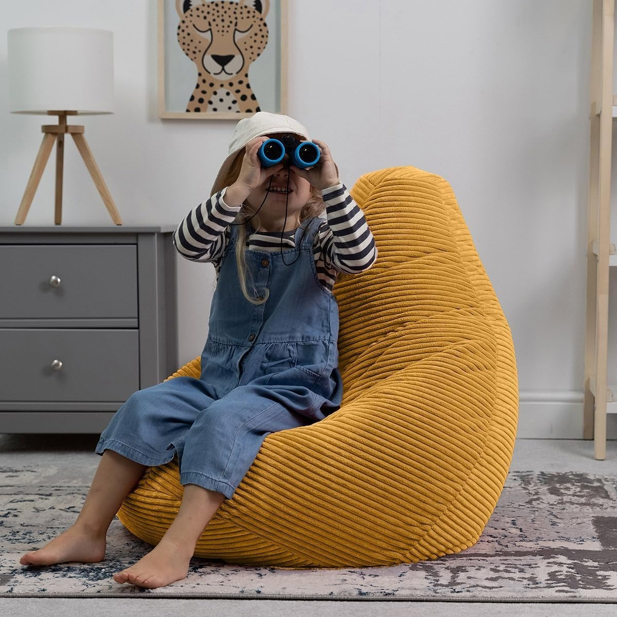 Ochre Yellow Kids Bean Bag Chairs 2 Pack Soft Corduroy Lounge for Reading Gaming