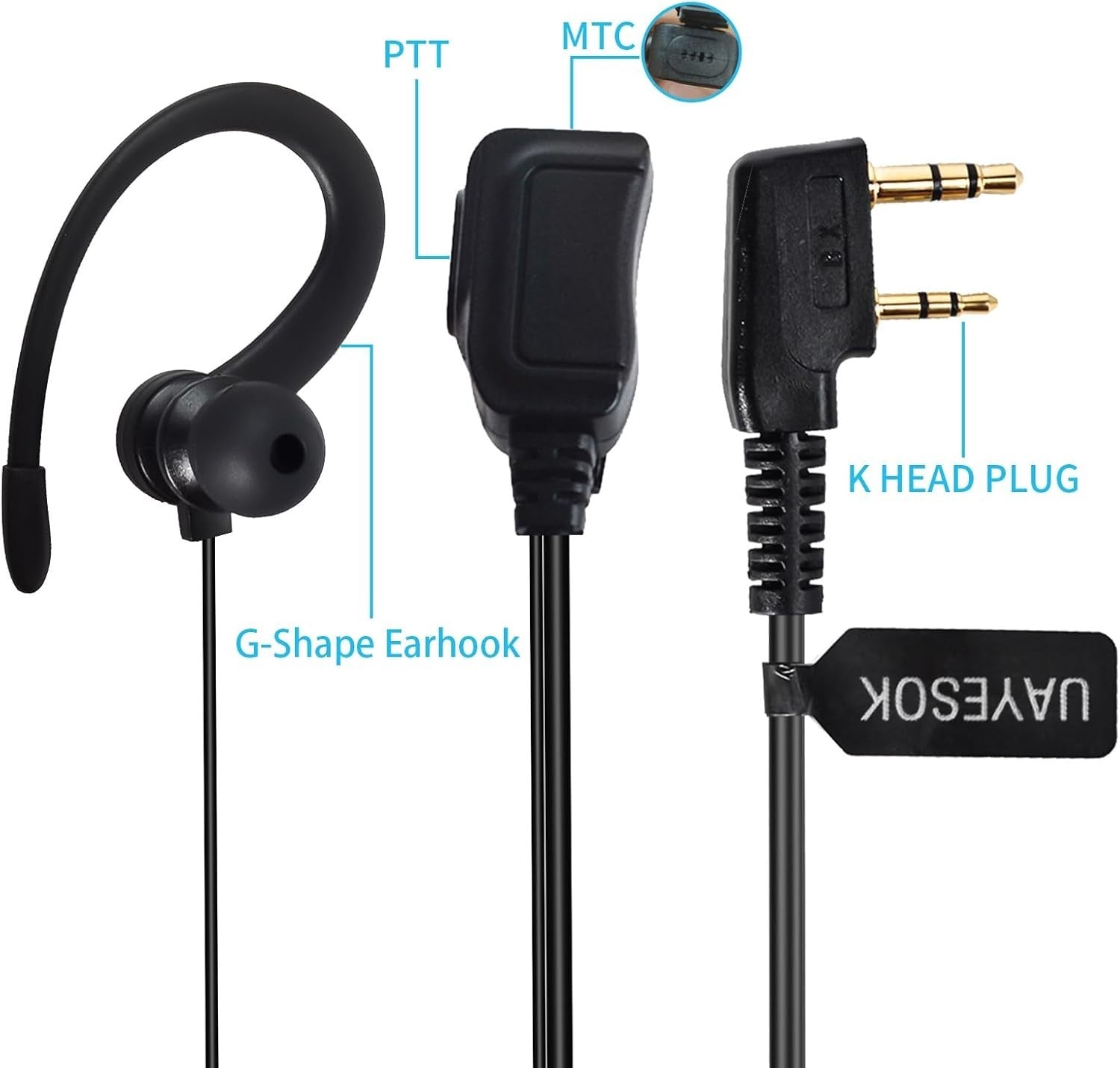 2-Pin Walkie Talkie Earpiece G-Hook PTT Microphone Security Headset