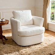 Swivel Tub Chair Accent Armchair with Pillow White Fabric