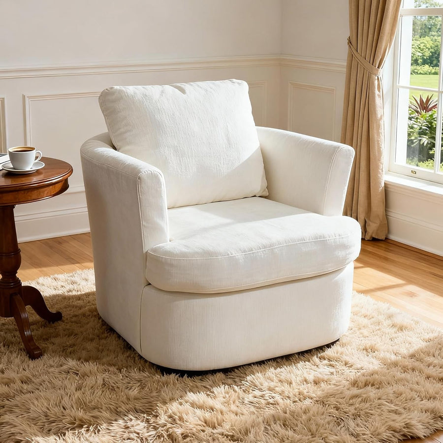 Swivel Tub Chair Accent Armchair with Pillow White Fabric